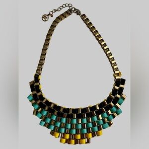 BCBGeneration BC Logo Statement Bib Necklace Turquoise Yellow Gold Tone